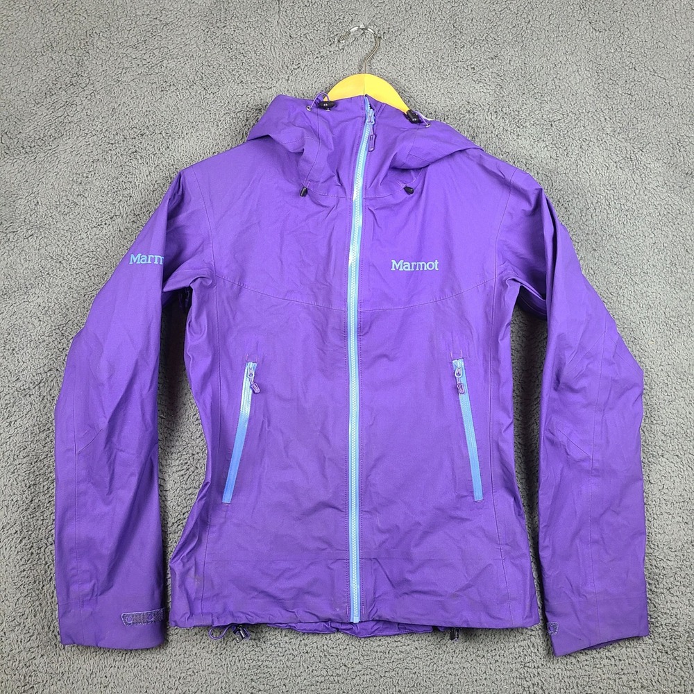 Marmot Starfire Womens Purple Hooded Rain Jacket Full Zip Waterproof Shell Small